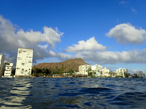 Diamond Head Crater and Condos from the ocean