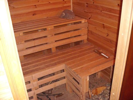 The interior of the wooden in sauna