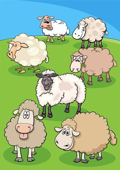 cartoon sheep group in the meadow