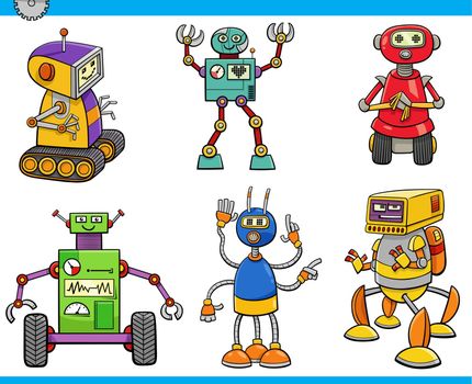 cartoon robots or droids comic characters set