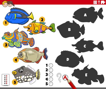 shadows game with cartoon fish animal characters