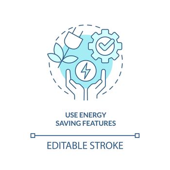 Use energy saving features turquoise concept icon