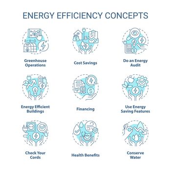 Energy efficiency turquoise concept icons set