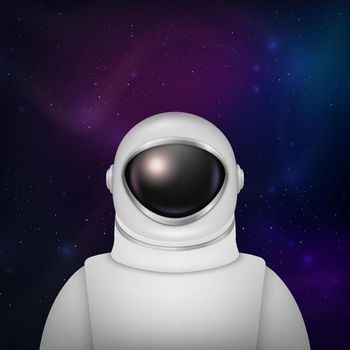 Vector 3d Realistic Spaceman, Astronaut. Spacesuit, Astronaut Helmet on Space Background. Cosmonaut Suit with Transparent Glass Visor for Space Exploration. White Suit for Spaceman, Protection