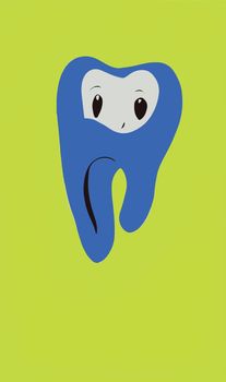 Close up tooth cartoon character on background