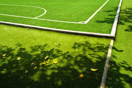 The shade of tree beside the artificial turf football field