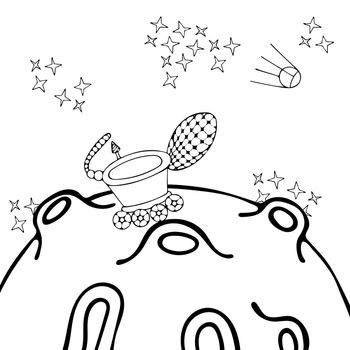 Sketch with Moon Rover Coloring Page on White Background. Astronomy Science. Moon Surface.