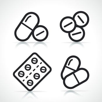 pills and capsules line icons