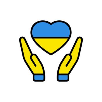 pray for Ukraine blue and yellow outline filled icon. i stand with Ukraine. peace for Ukraine. stop war in Ukraine