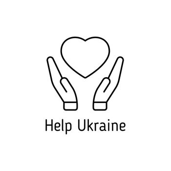 help Ukraine outline vector icon with lettering isolated on white. i stand with Ukraine. peace for Ukraine. stop war in Ukraine