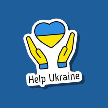 help Ukraine blue and yellow color sticker with shadow. i stand with Ukraine. pray for Ukraine. peace for Ukraine
