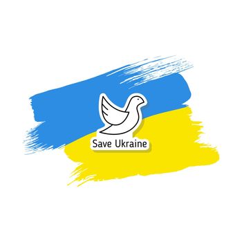 save Ukraine black and white sticker on painted with brush ukrainian flag. stop war, pray for Ukraine. peace for Ukraine. i stand with Ukraine