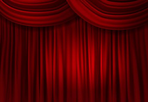Red Curtain Closes on Stage Background. vector Illustration