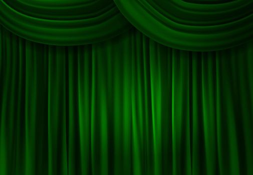 Green Curtain Closes on Stage Background. vector Illustration. EPS10