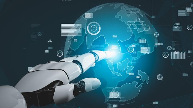 Futuristic robot artificial intelligence revolutionary AI technology concept