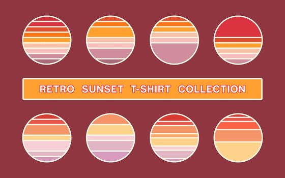 Sunset retro shirt collection vector design set