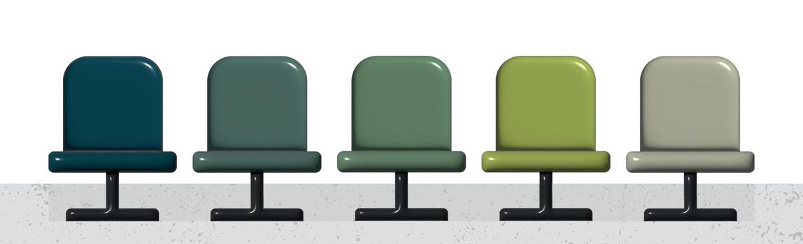 Multicolored realistic chairs in a football stadium - 3d illustration