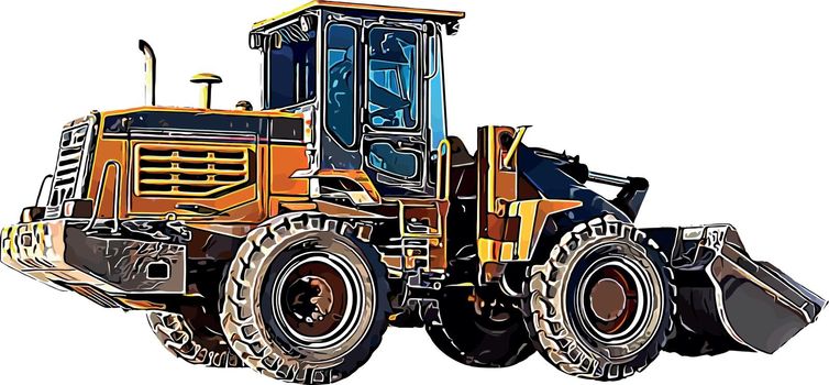 Color vector image of a yellow bulldozer with bucket