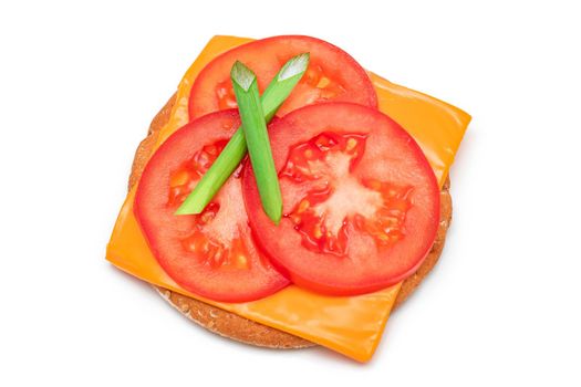 Crispy Cracker Sandwich with Tomato, Cheese and Green Onions - Isolated