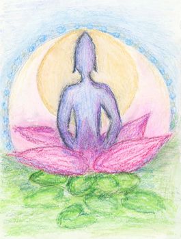 Blue buddha on pink lotus