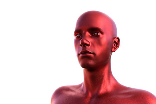 3D render. Portrait of a red bald man on a white background.