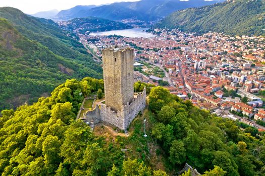Baradello tower and town of Como aerial view
