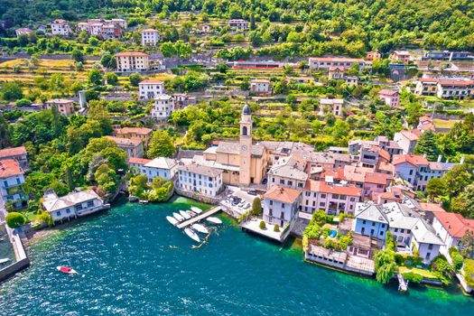 Town of Laglio on Como lake aerial panoramic view