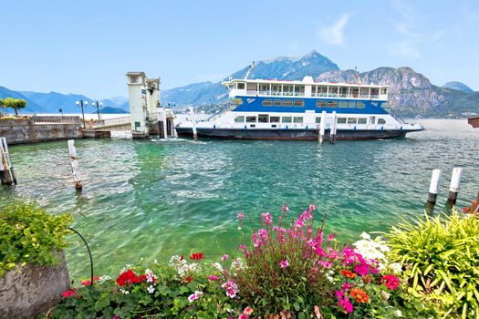 Ferry port in town of Belaggio on Como lake