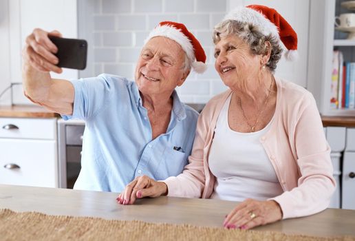 Remember me... an elderly couple taking a festive selfie at home.