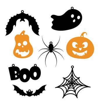 Halloween ornament set. Cute collection of Halloween garland decoration for party, nursery wall decor. Isolated vector stock illustration