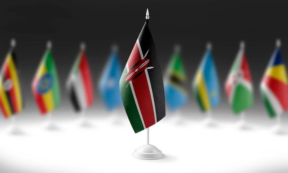 The national flag of the Kenya on the background of flags of other countries
