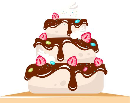 Cake tier with chocolate frosting and berries semi flat color vector object