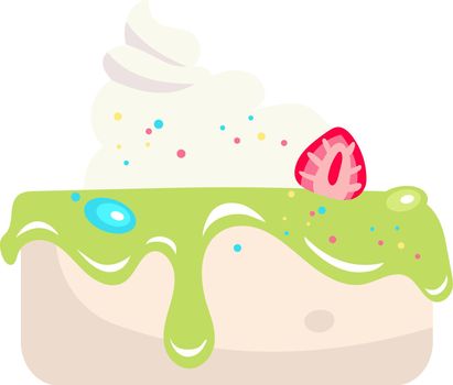 Cake with whipped cream and strawberry semi flat color vector object
