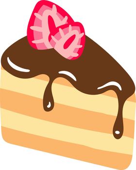 Slice of cake with chocolate and strawberry semi flat color vector object