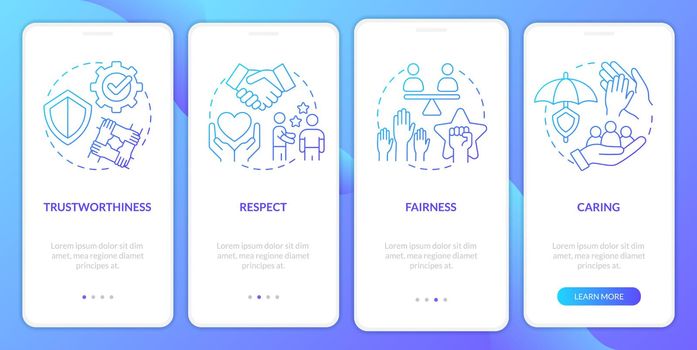Organizational ethics elements blue gradient onboarding mobile app screen
