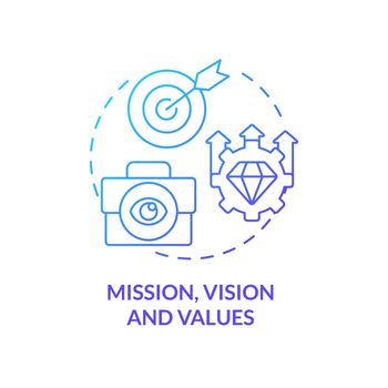 Mission, vision and values blue gradient concept icon