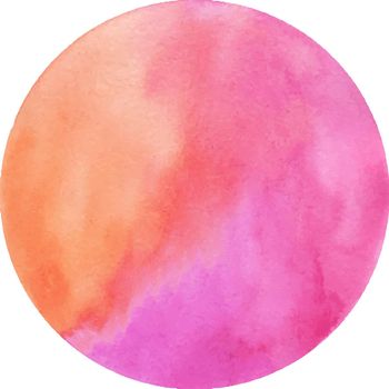 Round watercolor stain on white background, with overflow gradients of orange and red. Smears of paints