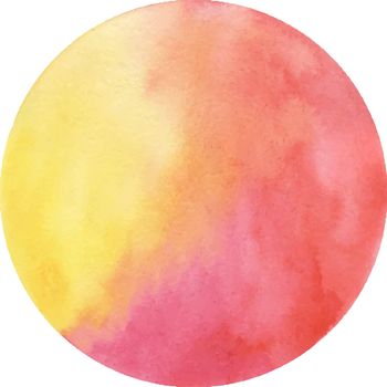 Round watercolor stain on white background, with overflow gradients of yellow and red. Smears of paints