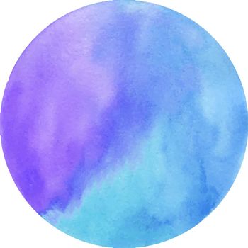 Round watercolor stain on white background, with overflow gradients of violet and blue. Smears of paints