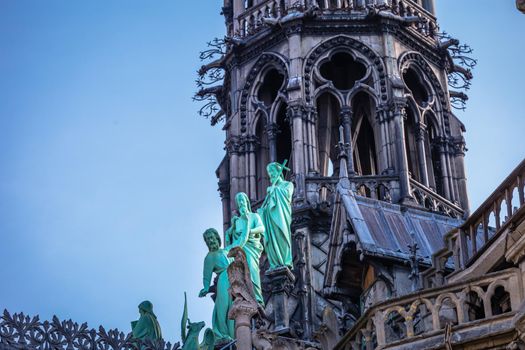 Notre Dame Cathedral of Paris medieval spire close-up, Paris, France