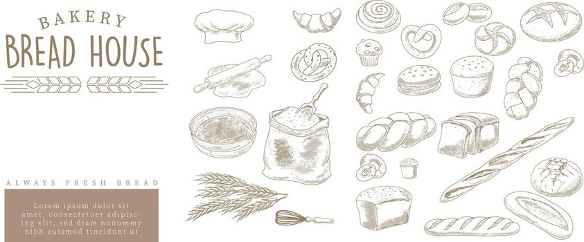 A set of grunge illustrations of bread.