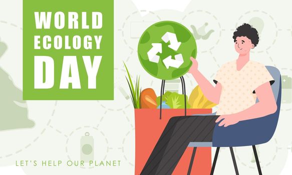 World ecology day poster. Flat fashion style. Veil illustration.