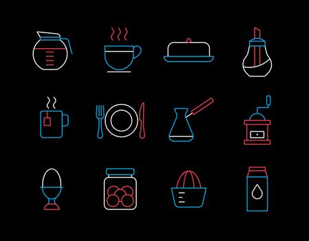 Breakfast and kitchen vector icon set