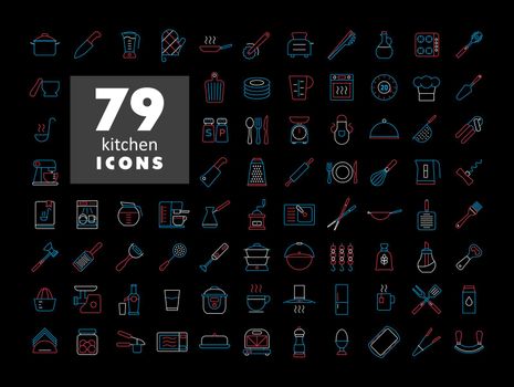 Cooking and kitchen vector flat icons set