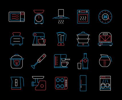 Kitchen appliances electronic equipment icon set