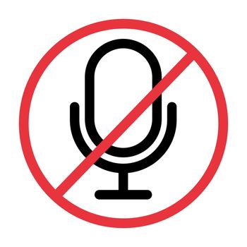 Red prohibit sign and microphone mute icon. Vector.