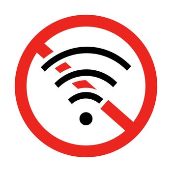 Wi-Fi, radio icons and stop signs. Communication restrictions.