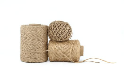 Burlap threads or jute twine isolated on white