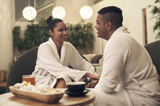 You made the right choice when you chose this place for us. a young couple spending the day together at a spa.