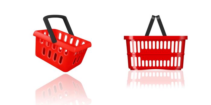 3D And 2D Realistic Red Shopping Cart Is Flying